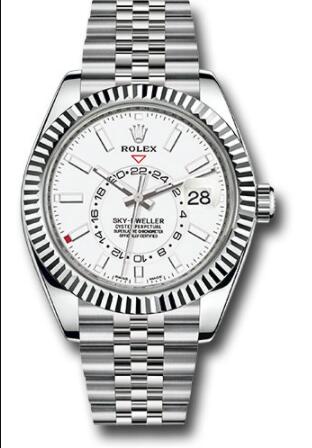 Replica Rolex Oyster Perpetual White Rolesor Sky-Dweller Watch 326934 White Index Dial - Jubilee Bracelet